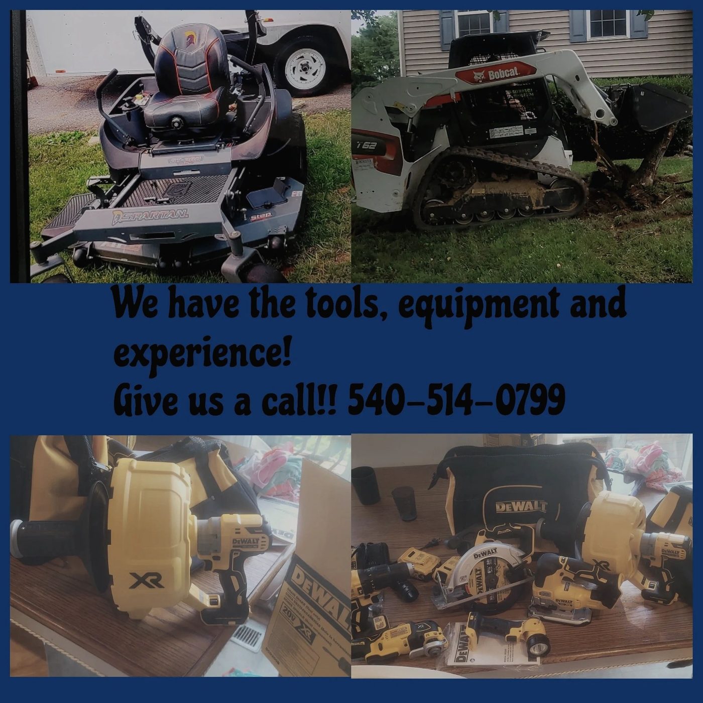 Tools and equipment used by Your Way Home Improvements, with the shop phone number on the graphic.